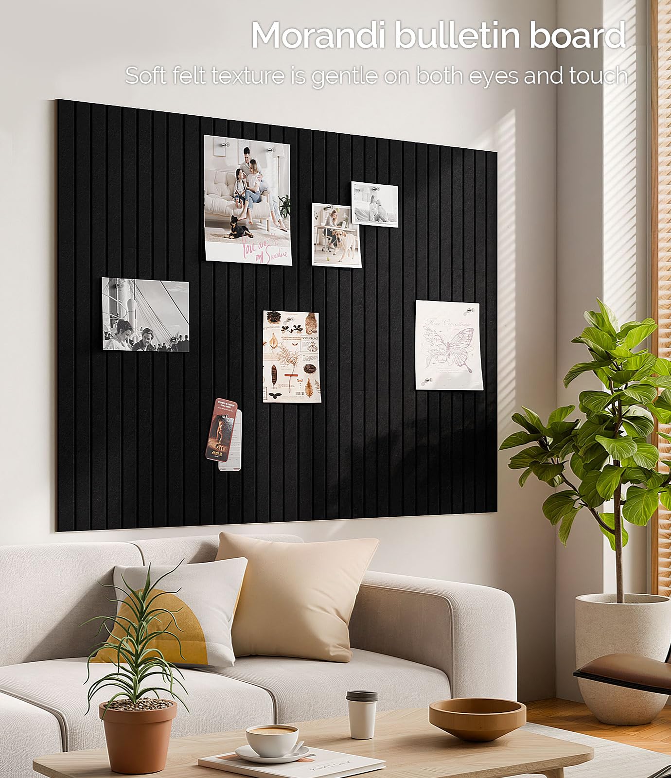 Bounmer Large Cork Board Alternative 48“ x 36”, 12-Pack Felt Bulletin Board Tiles with 60 Safe Removable Adhesive Tabs & 30 Pushpins, Cork Boards for Office Walls Decor (Black)