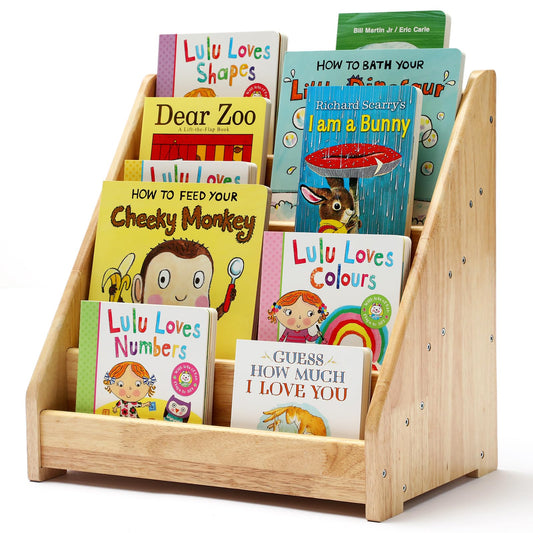 Nuoex Montessori Bookshelf for Toddler 1-5 Years, Kids Wooden 5-Tier Front Facing Book Display Shelf with Chalkboard for Bedroom,Playroom,Classroom,Book Rack Organizer, Natural