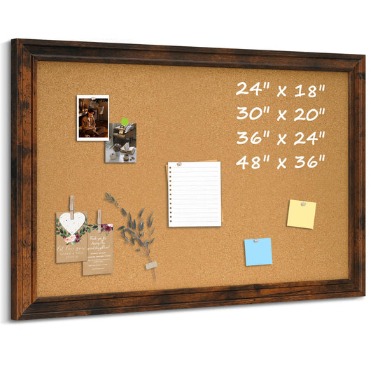 QUEENLINK Cork Bulletin Board 36" x 24", Wall Mounted Cork Board with Brown Vintage Wooden Frame, Decorative Pin Board for Office, Home & Classroom Decor, White