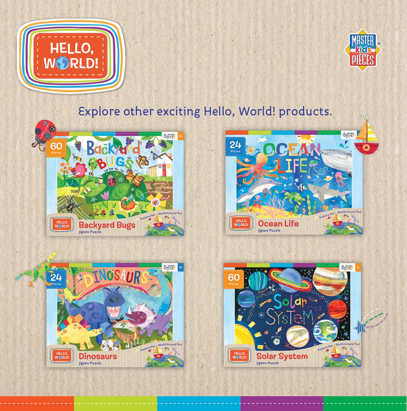 MasterPieces Hello, World! - 4-Pack 48Pc Puzzles - Jigsaw Puzzle with Vibrant Artwork and Durable Pieces - Fun Family Activity, Brain Challenge, and Educational Entertainment for Kids, Teens