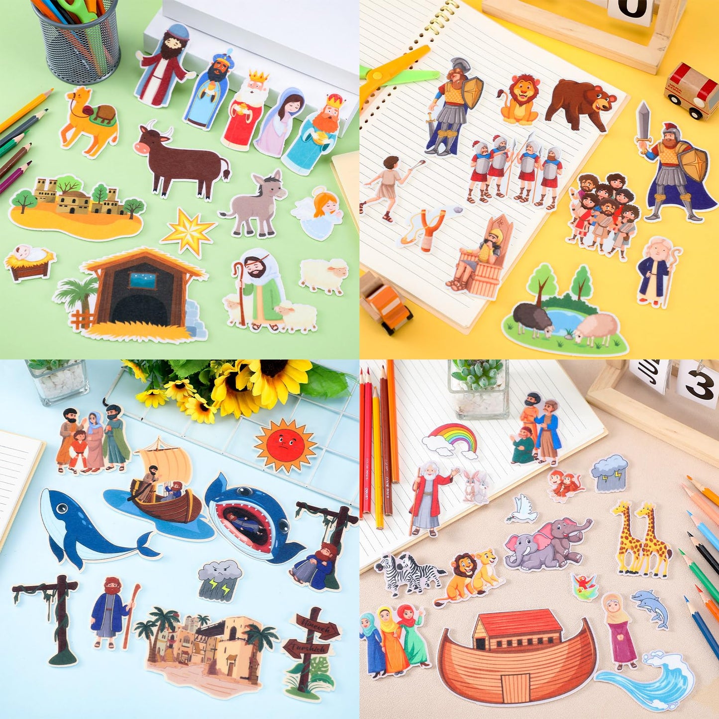 WovWeave 4 Set Felt Story Board Sets for Toddler Educational Storytelling Felt Book Board Stories for Preschool Learning Classroom Activity(Religious)