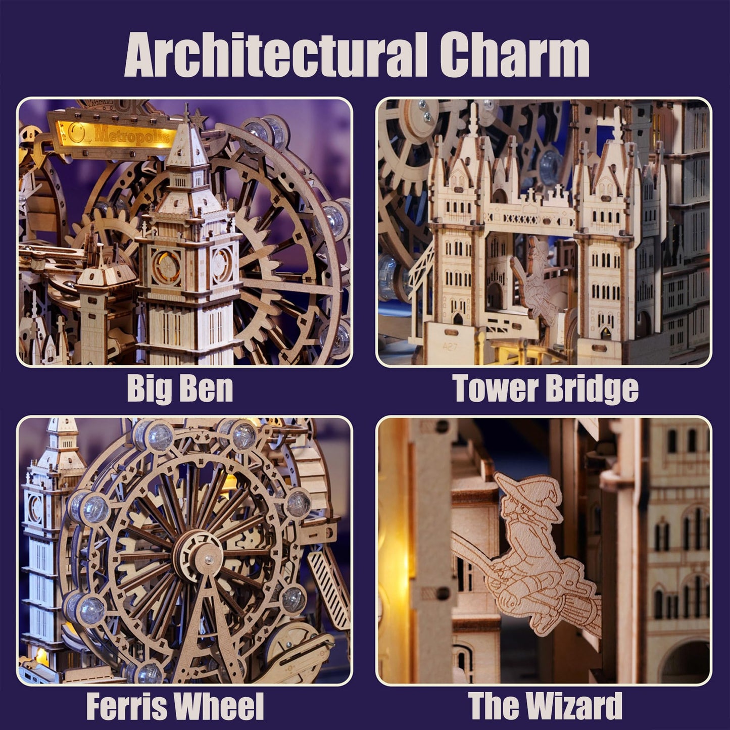ROKR 3D Wooden Marble Run Puzzle for Adults, London Themed Mechanical Model Building Kits, 431 Pcs DIY Construction Toy, Brain Teaser Gift for Teens & Adults