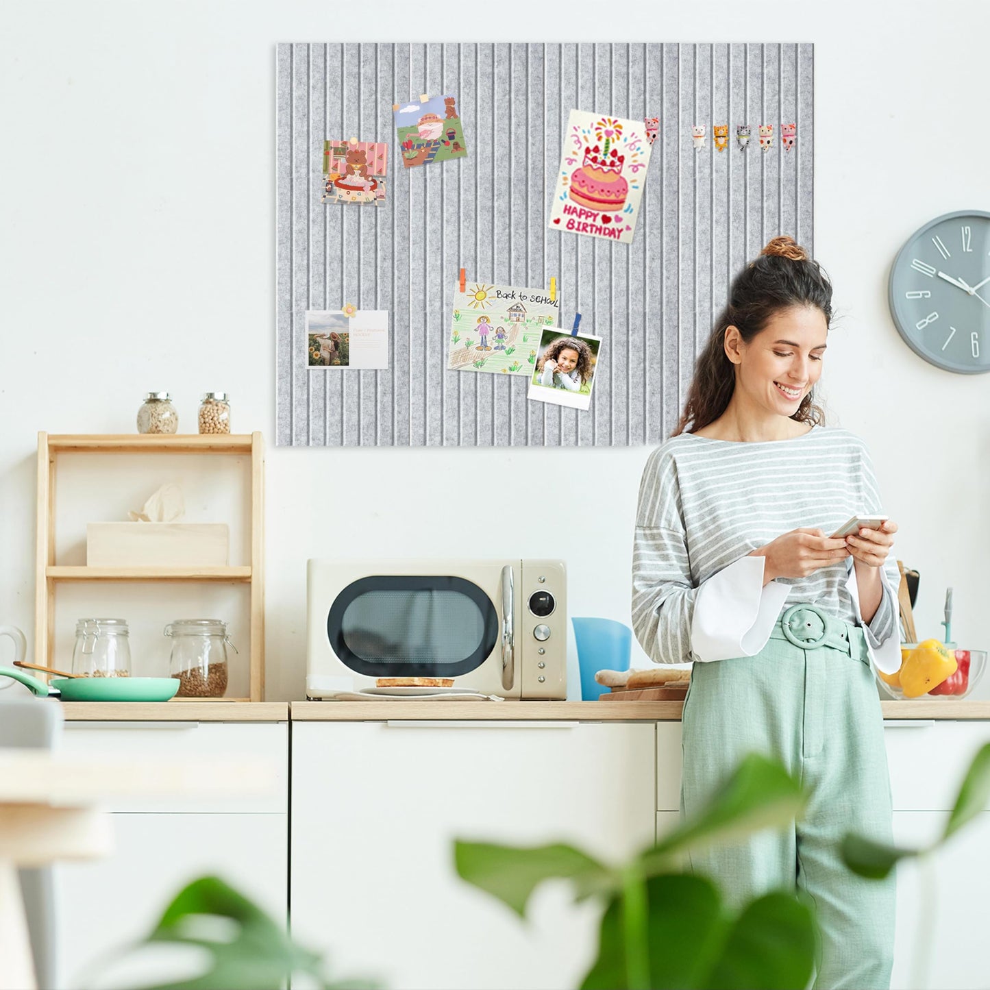 Yunihome Cork Board for Walls 36" x 24", 6 Pack Felt Bulletin Board Wall Tiles with 30 Push Pins for Home Kitchen School Office Wall DIY Decorative