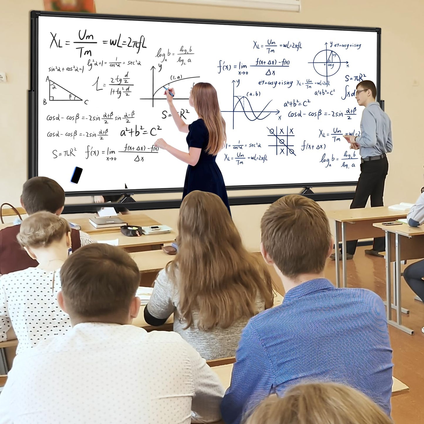 Large Magnetic Rolling Whiteboard on Wheels, 96 x 48 Inches, Double-Sided Mobile White Board with Stand, 8' x 4' Dry Erase Board with Stand for Office, School, Home, 3 Eraser, 6 Markers, 24 Magnets