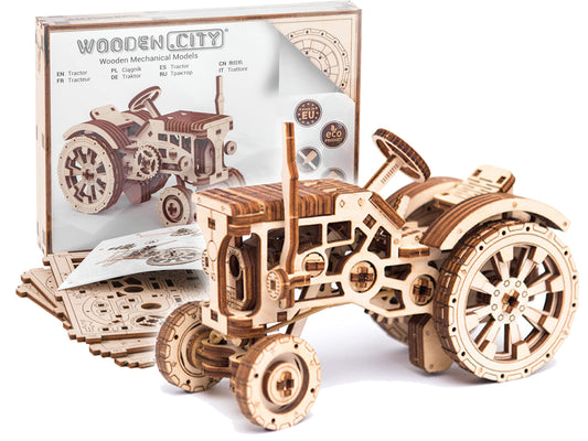 WOODEN.CITY Tractor 3D Puzzles for Adults – Mechanical Farm Tractor Model for Adults & Teens, 148-Piece DIY Kit with Moving Wheels, Made in EU