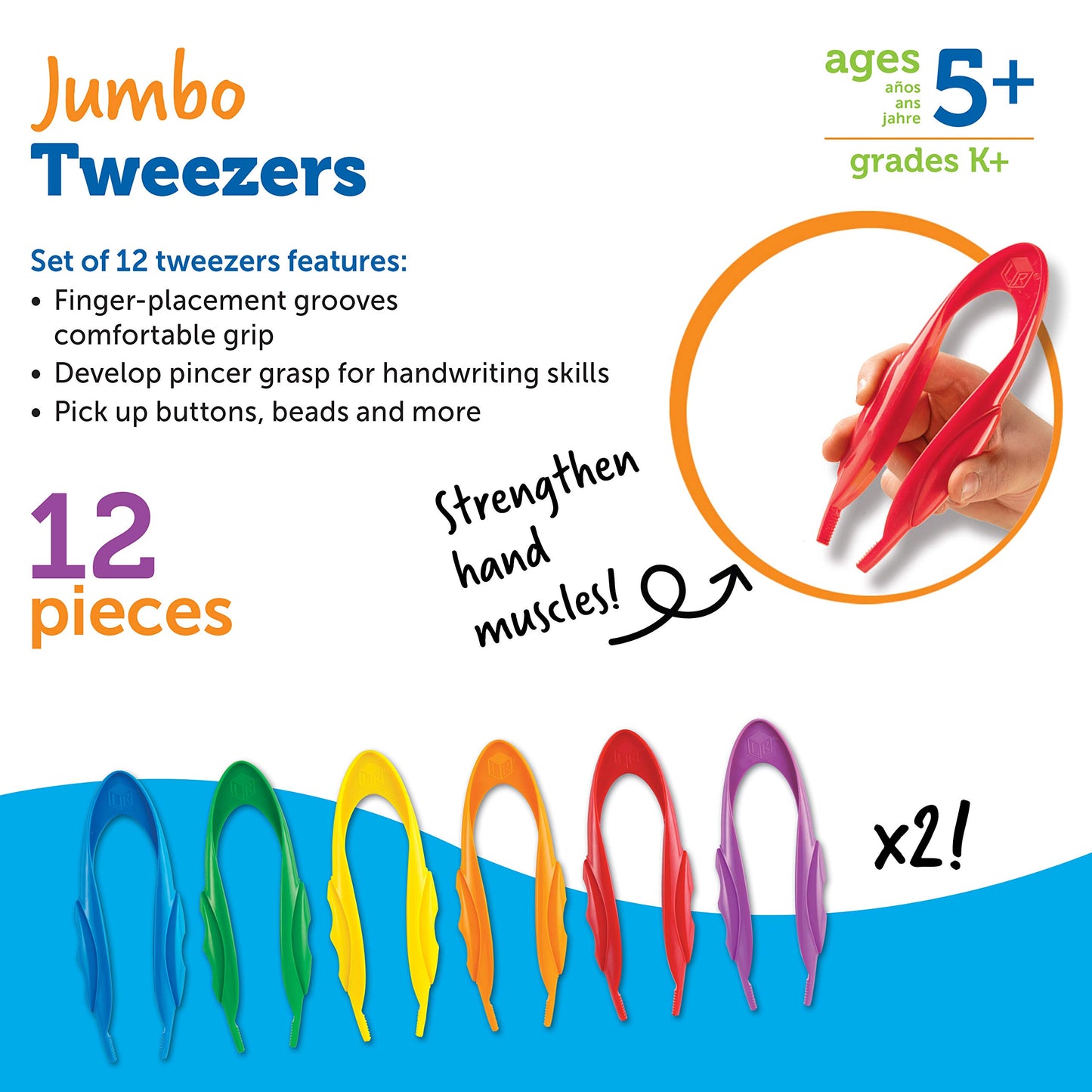 Learning Resources Jumbo Tweezers - Sensory Bin Tools , Water Table Toys, Montessori Grabber Tool, School and Teacher Supplies, Toddler Activities, Fine Motor, Daycare Essentials