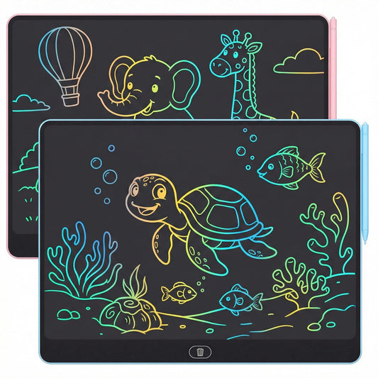16 Inch LCD Writing Tablet for Kids 2 Pack, Large Drawing Board Doodle Pad, Colorful Screen Erasable Sketch Tablet, Travel Toys and Reusable Learning Gift for Boys Girls（Blue & Pink
