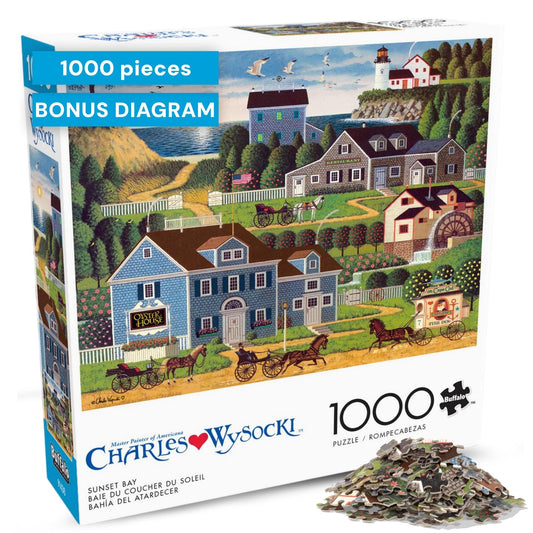 Buffalo Games Charles Wysocki - Sunset Bay - 1000 Piece Jigsaw Puzzle, 26.75 x 19.75 in - 1000 Piece Puzzle for Adults - Clean Cut Sections - Reference Poster Included