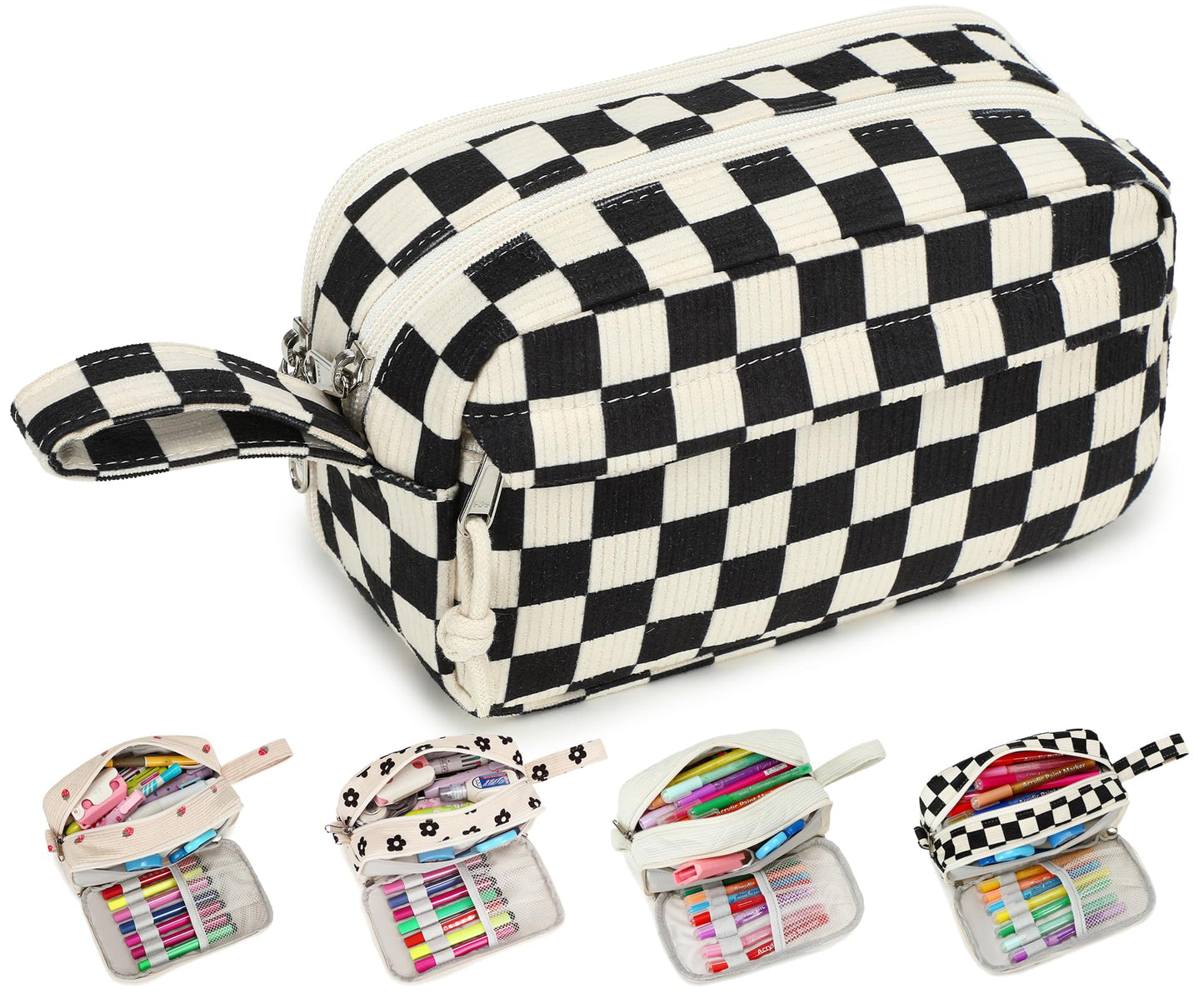 Bluboon Big Capacity Pencil Case Pouch Pen Case School Supplies - Cute Pencil Box Bag for Teen Girls Boys Women Man (Black White Checked)