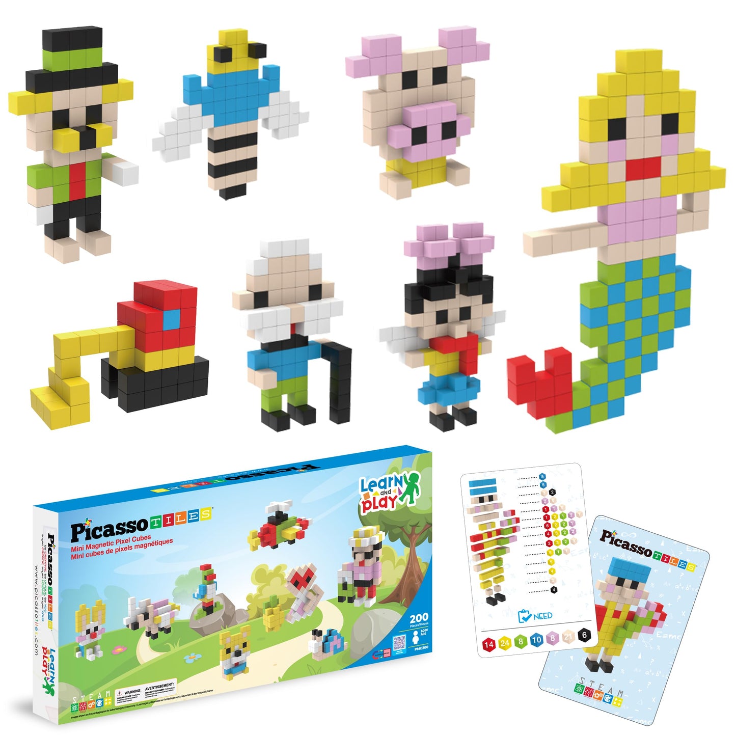 Picasso Cubes 0.5” Pixel Magnetic Puzzle Cube 200 Piece Mix & Match Sensory Toys STEAM Education Learning Building Block Magnets Children Construction Toy Set Stacking Magnet Creative Kit PMC200