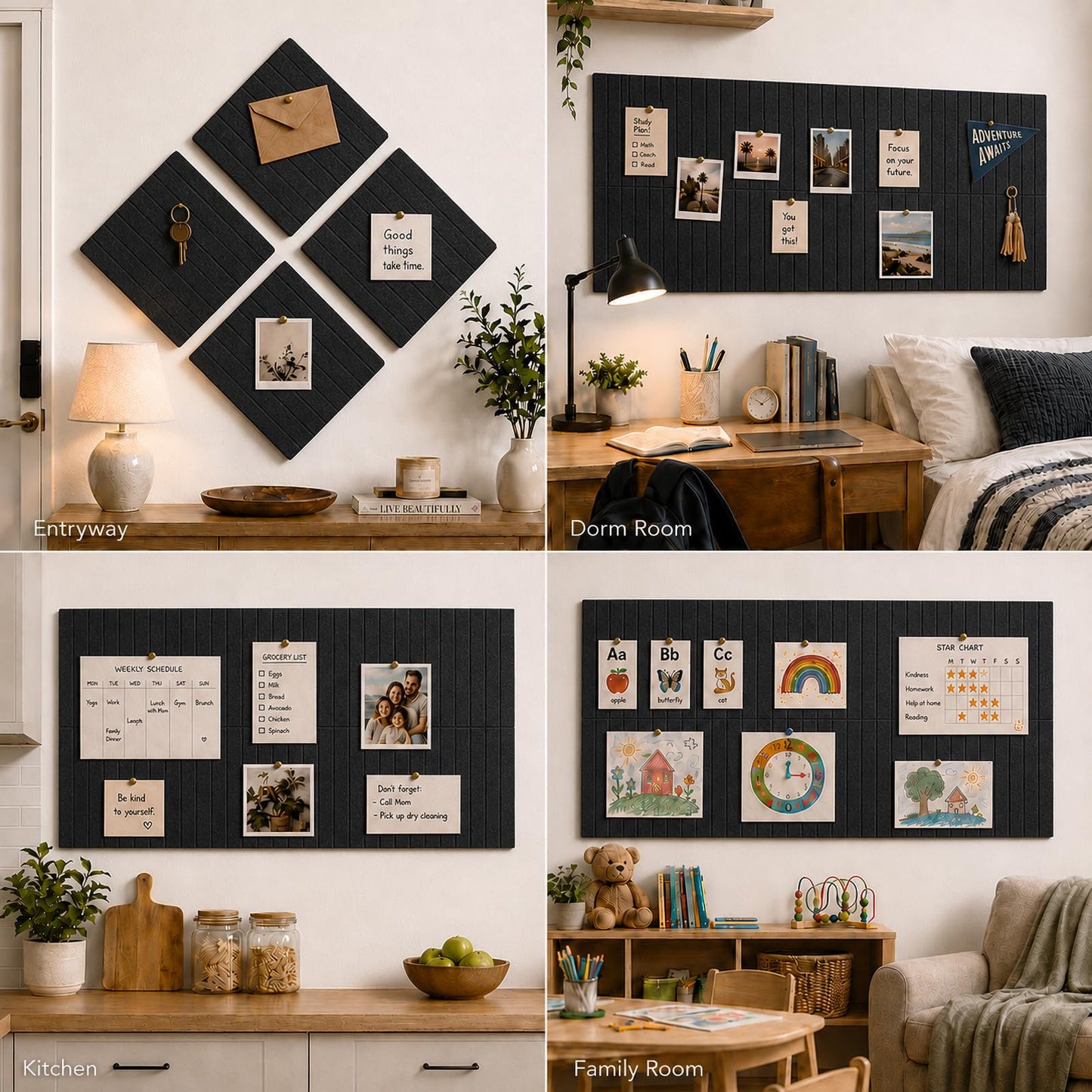 Large Felt Bulletin Board for Wall, 8 Pack 11.8'' x 11.8'' Felt Board Tiles, 48'' x 24'' Cork Board Alternative with Adhesive Tabs, Decorative Pin Board for Home Office, Dorm,Classroom