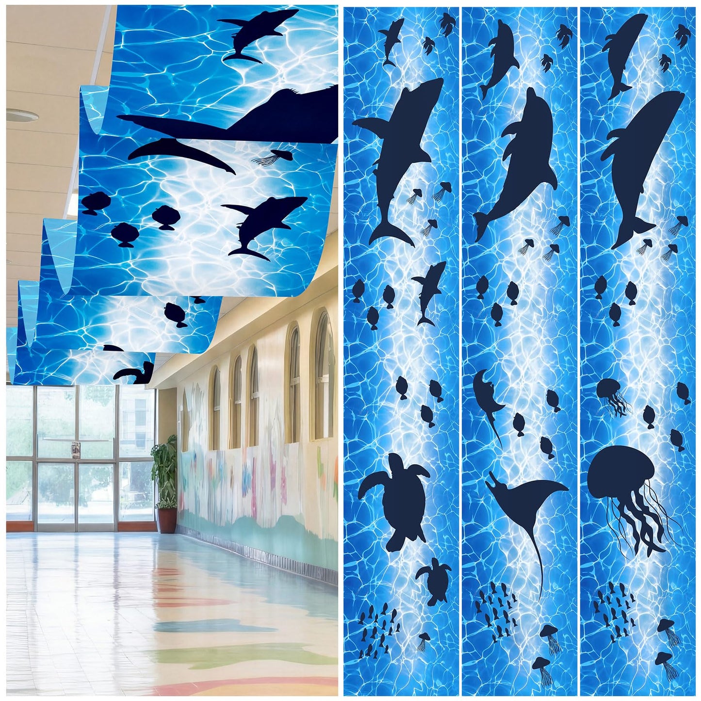 Feifeiya 3 Pcs Under The Sea Ceiling Decorations 24 Inch x 12 ft Vbs 2026 Decorations Summer Ocean Birthday Party Decor Ceiling Cover Banner for Summer Vocation Church Sunday School Daycare Classroom