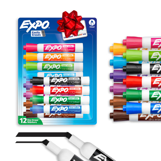 EXPO Dry Erase Markers Set Mixed Tip White Board Markers with White Board Eraser Assorted Colors 44 Count, Pack of 4