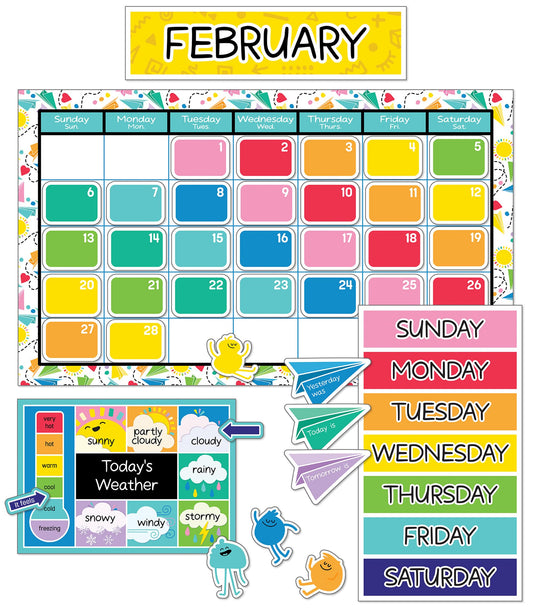 Carson Dellosa Happy Place 139 pc Set Calendar, Monthly Headers, Birthday, Holidays, Numbers Cover Ups, Seasons, Weather, and Days of The Week Chart for Classroom, Bulletin Board, Wall Decor