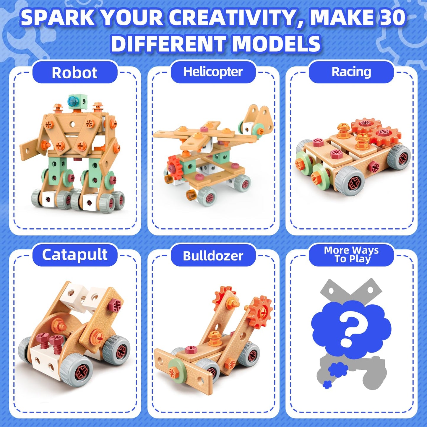 Design and Drill Toy - Toddler Tool Set with Drill & Toolbox, Create And Design Drill Kit Stem Toys for Kids Ages 3-6, Toddler Building Educational Construction Toy for 3-6 Year Old Girl (WOOD COLOR)