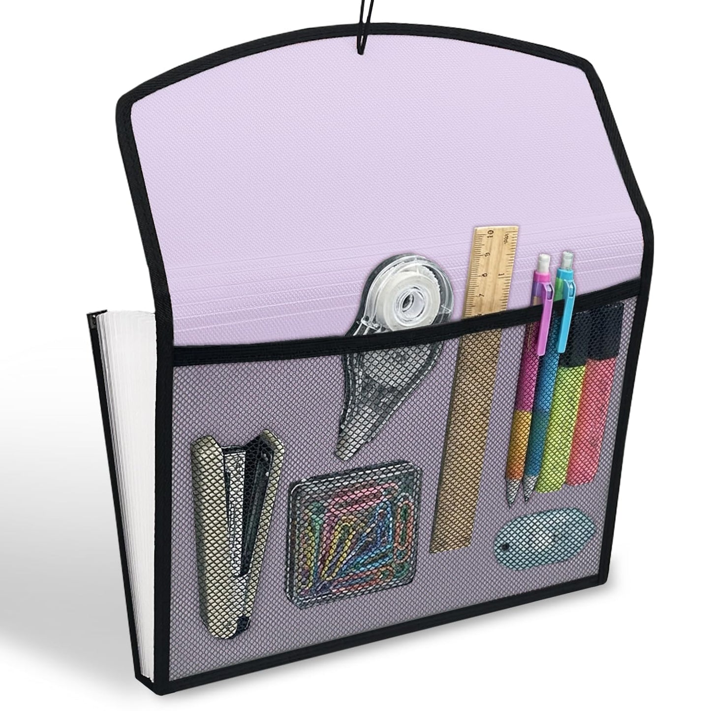 H4D 13-Pocket Accordion File Organizer with Mesh Pocket, Expanding File Folder with Tabs, Expandable Document Organizer for Home Office School, Letter Size, Pale Lilac