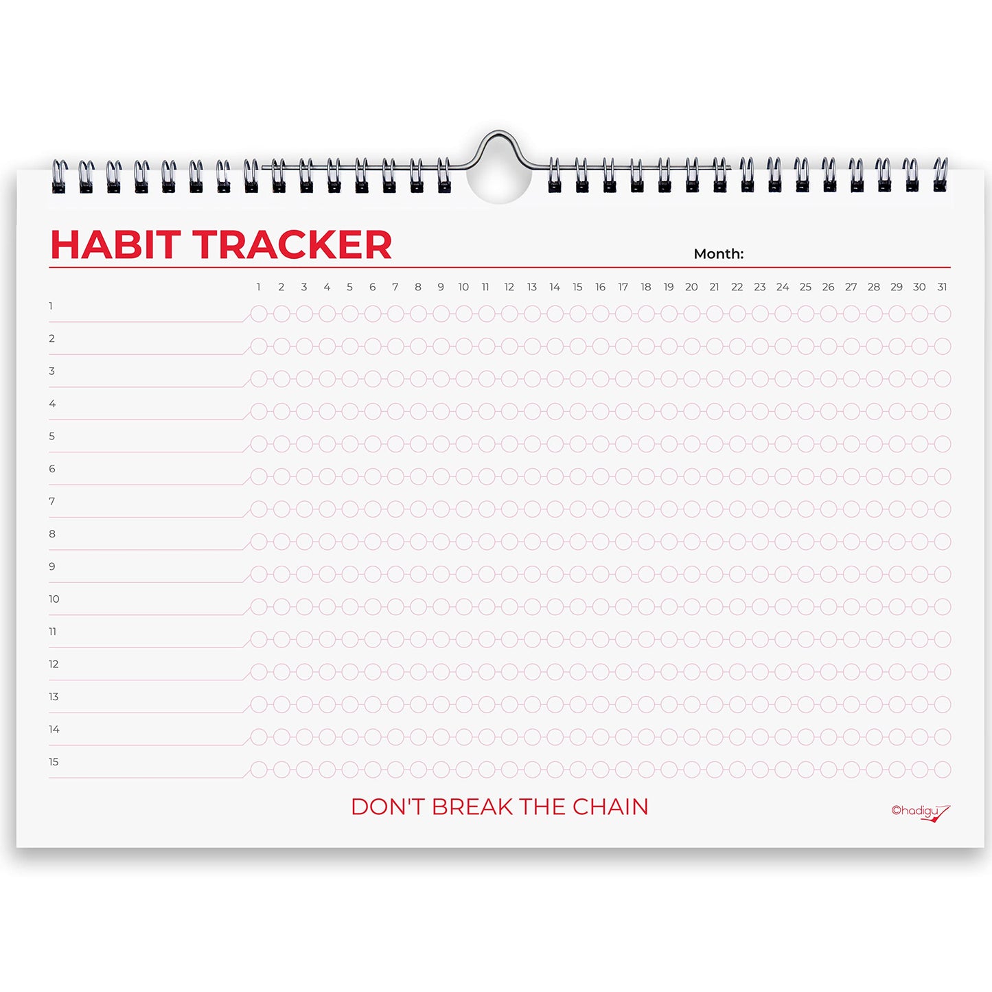 Hadigu Habit Tracker Calendar (Undated 12 Month) Colorful Motivational Design, Spiral Bound and Hanger, A4 Size (8,3"x11.7") Quality Heavy Paper, Monthly Habit Tracker Journal, Goal Tracker, Workout