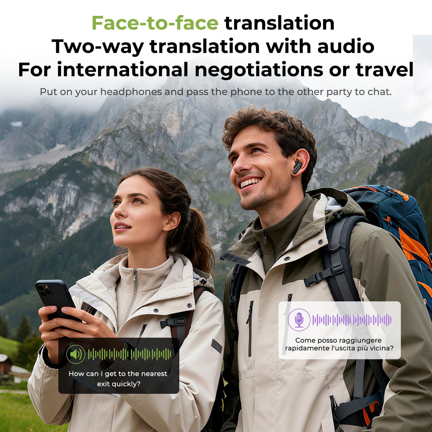 BEARTAIN NE20 Earbuds, 2025 New NE20 AI Translation Earbuds in Real Time, Language Translator Headphones with LCD Touch Screen Audifonos Traductores Inglés Español Support 135 Languages for Travel