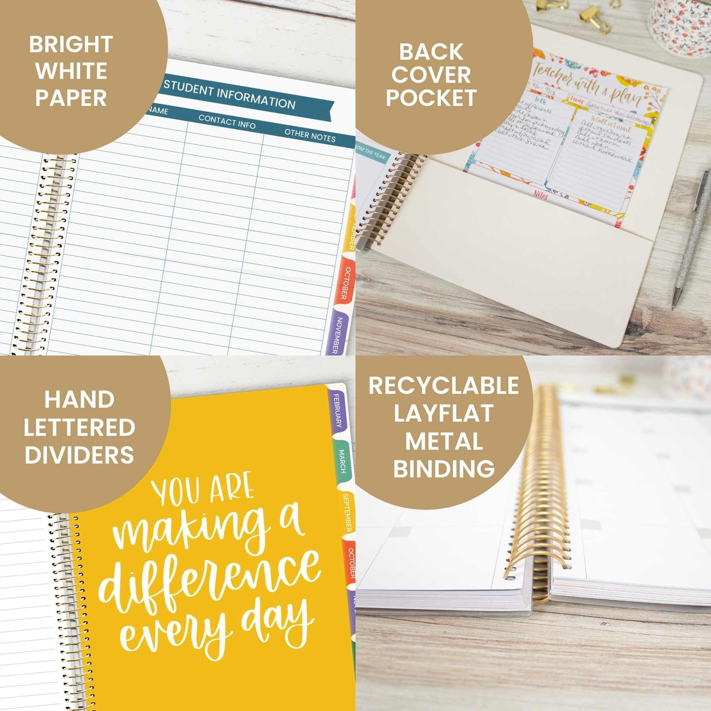 bloom daily planners Undated Academic Year Teacher Planner & Calendar - 7 Period Lesson Plan Organizer Book with Frosted Cover (9" x 11") (Interchangeable Cover) - Bold & Bright