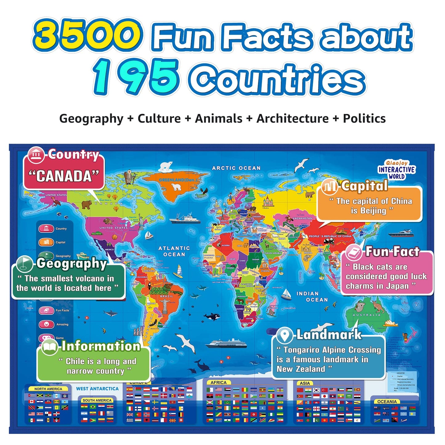 Qiaojoy Bilingual Interactive for Kids Talking USA Map World Map for Kids Learning, Geography Toys Games Educational Electronic Map Personalized Gift/Toys for 4 5 6 7 8 9 10 Year Old Girls/Boys