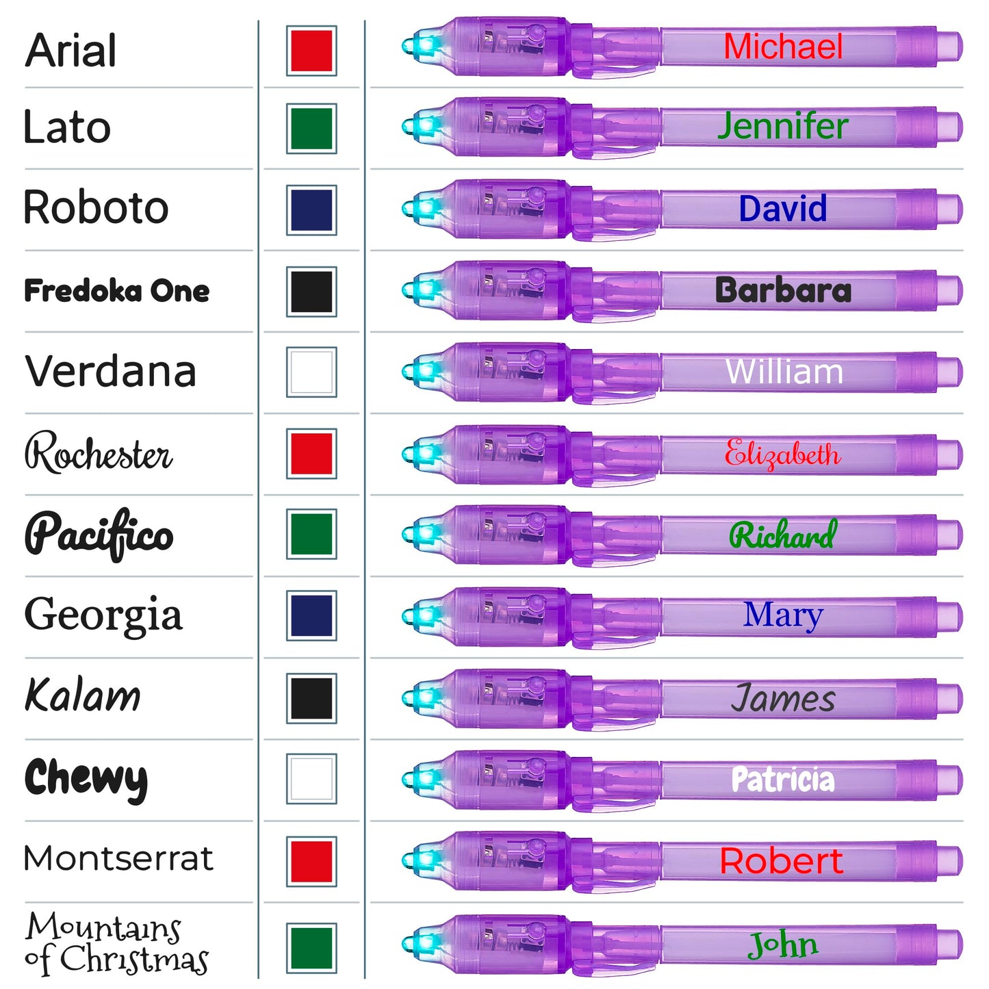 Personalized Invisible Disappearing Ink Pen Marker, Custom Secret Spy Message Writer with UV Light, Fun Activity for Kids Party Favors Gifts and Stock Stuffers, 24 Pack, Purple