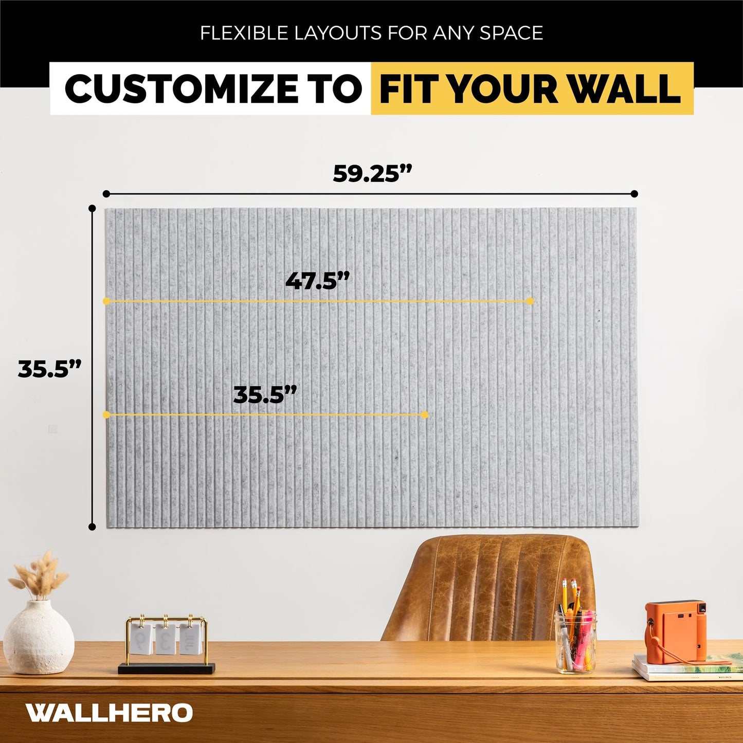 WALLHERO Office Cork Board, 59"x36" | 15 Pack | Felt Tiles for Wall, Tac Board, Large Felt Board, Wall Protector for Dart Board, (Gray Marble Slats)