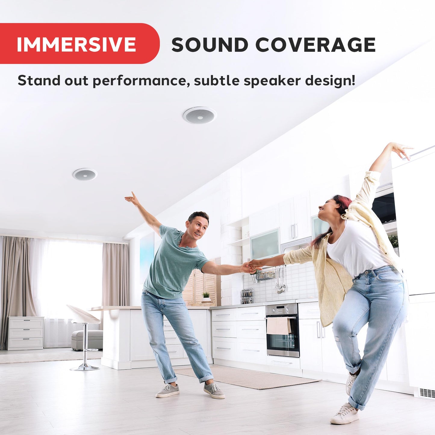 Pyle 8” Ceiling Mount Speakers (Pair)- 2-Way Stereo Speaker System with Easy Install Flush Design - Directable 1” Titanium Dome Tweeter - 55Hz Freq Response for Deep Bass - 300W Peak Power,(White)