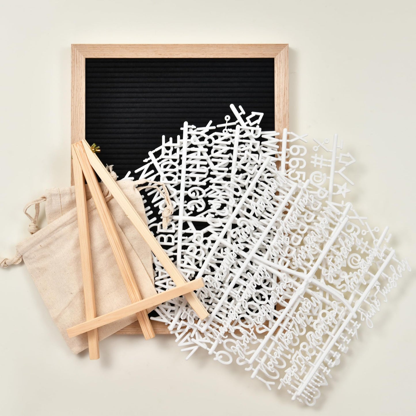Felt Letter Board with 402 Letters, Numbers & Symbols - 12 x 16 inch Large Changeable Message Board with Wooden Frame Wall Mount Hook, 2 Canvas Bags, Wood Stand (Black)