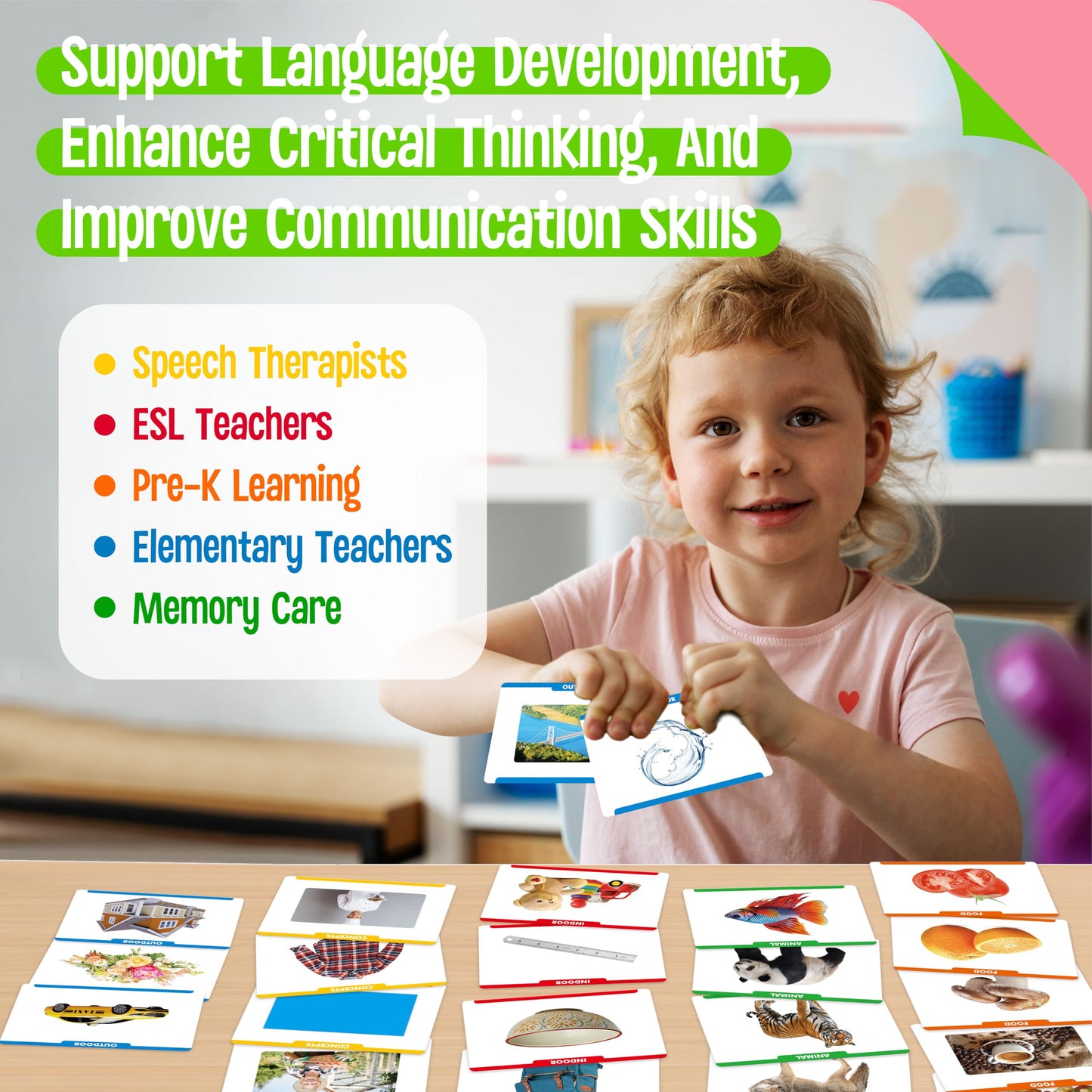 300 Noun Picture-Word Cards, Picture Flashcards Language Builder Visual Aid Speech Development Tool for Autism, ESL Teaching Materials for Adults, Non-Verbal Children Vocabulary Builder for Toddlers