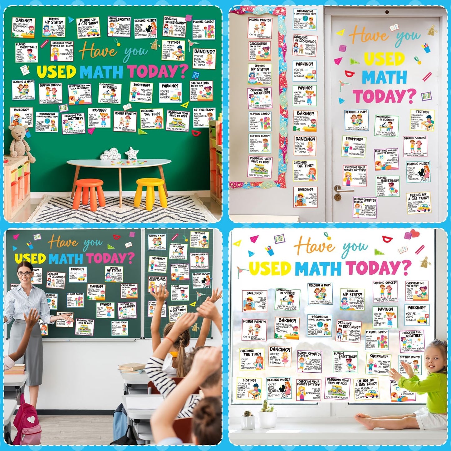 gisgfim Everyday Math Bulletin Board Set Classroom Decoration Mathematics in Daily Life Paper Cutout for Back to School Have You Used Math Today Educational Wall Chalkboard Decor Teacher Supply
