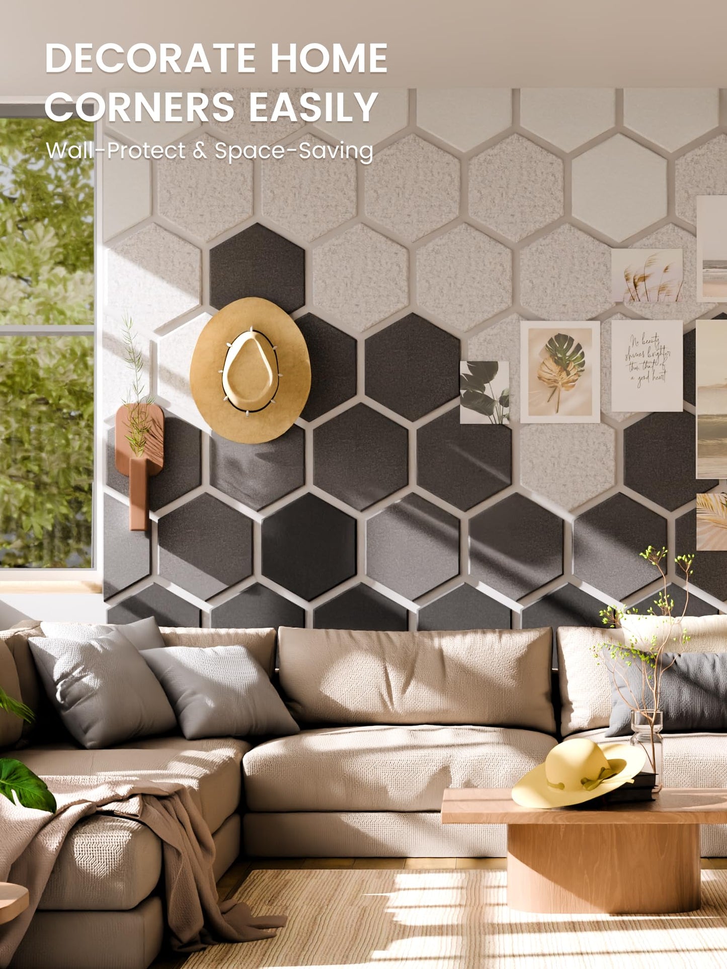 Fluxynara Hexagon Cork Board Alternative for Walls Decor-8-Pack Felt Bulletin Board Tiles,with 30 Pushpins,50 Adhesive Tabs for Office,Classrooms & Home Pin Board Felt Board-Concrete Echo