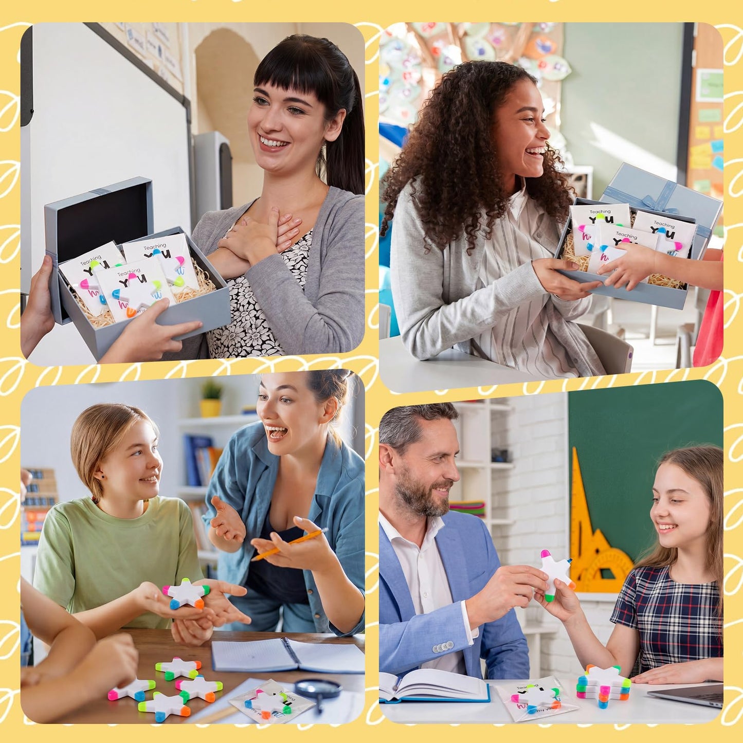 Resurhang 24 Set Back to School Gift for Student 5-in-1 Star Multicolor Highlighters with Encouragement Card Clear Gift Bag Star Pen Bulk for First Day of School Party Favor Classroom Testing Rewards