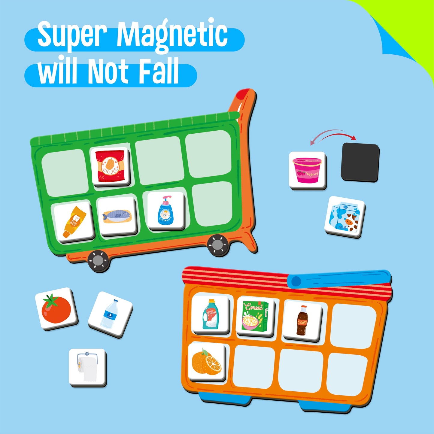 Magnetic Shopping List Game, Funny Groceries Matching Memory Game, Race to Collect Your Items Educational Toy for Boys & Girls at Home