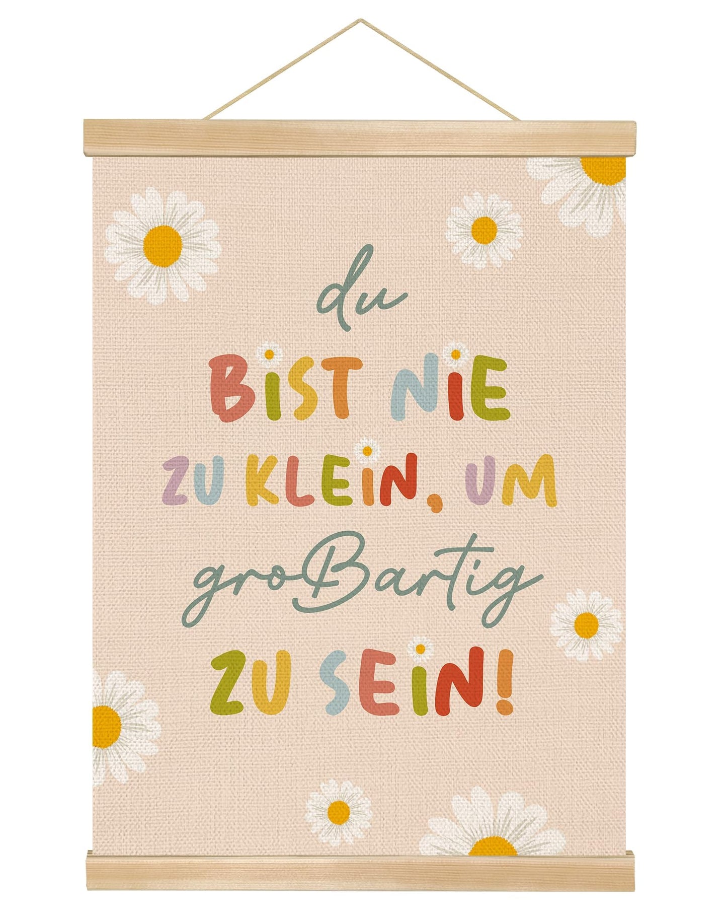 You found a duck Motivational Wall Art,German Positive Quote Linen Wall Hanging Poster,Cute Daisy Flowers Poster Decor for Nursery, Kids’ Room, Playroom, or Classroom (LYK08)