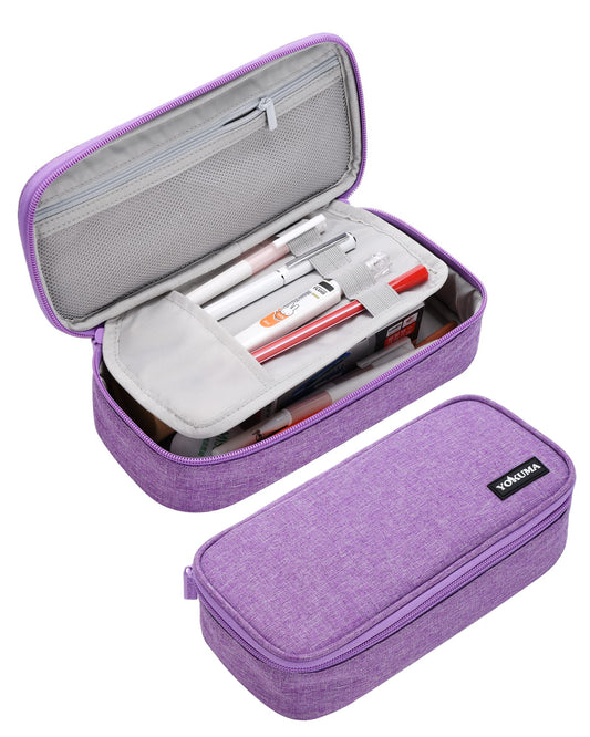 YOKUMA Pencil Case for Girls,Large Capacity Pencil Pouch,Zipper Pencil Box,Aesthetic Design for School Office Supplies Student Teen College Adults, Travel Essentials,Electronic Cable Organize(Purple)
