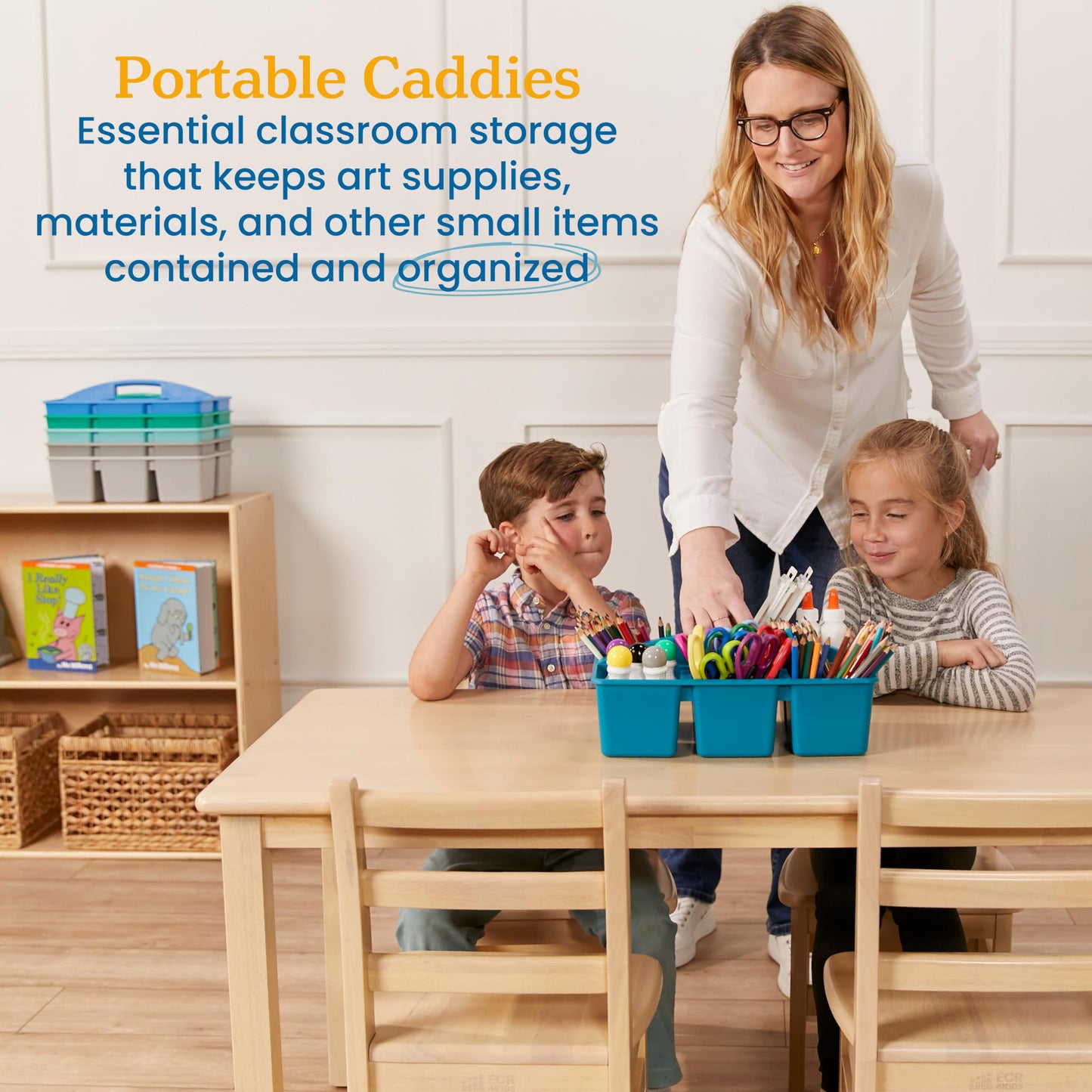 ECR4Kids 6-Compartment Large Plastic Caddy, Multipurpose Organization, Contemporary, 6-Pack