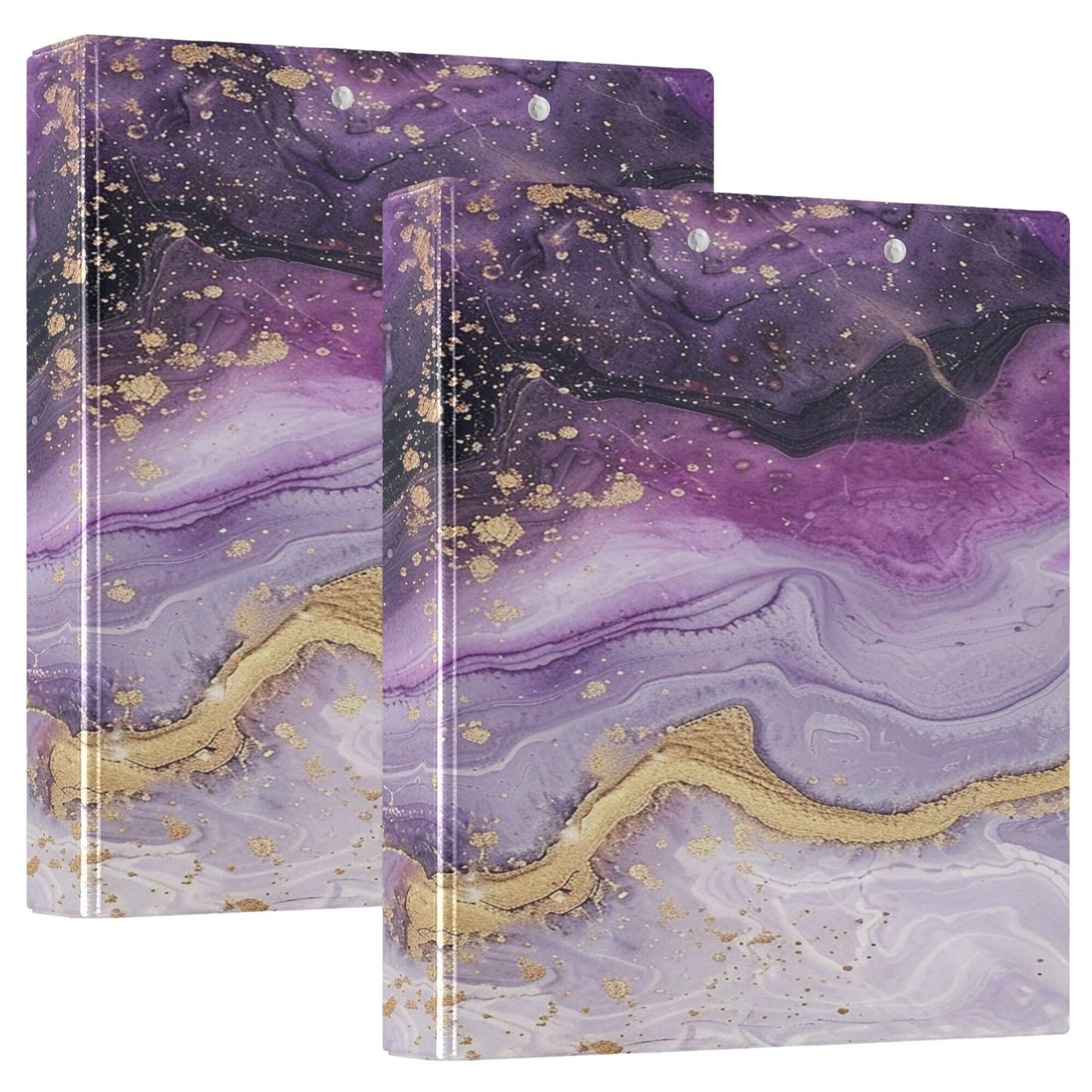 Purple Round Ring Binders 1.5 Inch White Pink Gold Marble Tie Dye 3 Ring Clipboard Binder for Office School Work Supplies File Folder Document 200 Sheet Capacity Easy Open