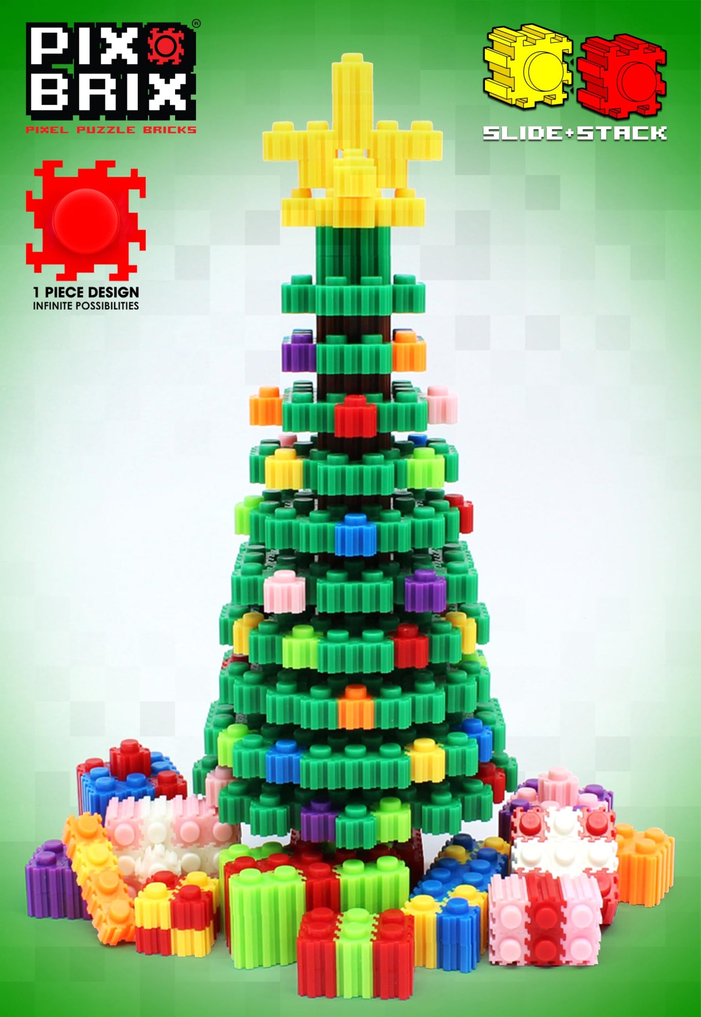 Pix Brix Pixel Art Puzzle Bricks Christmas Scene Puzzle with Display Box Patented Colorful Building Bricks, Create 2D and 3D Builds A Fun, Festive Pixel Art Set for Kids and Adults