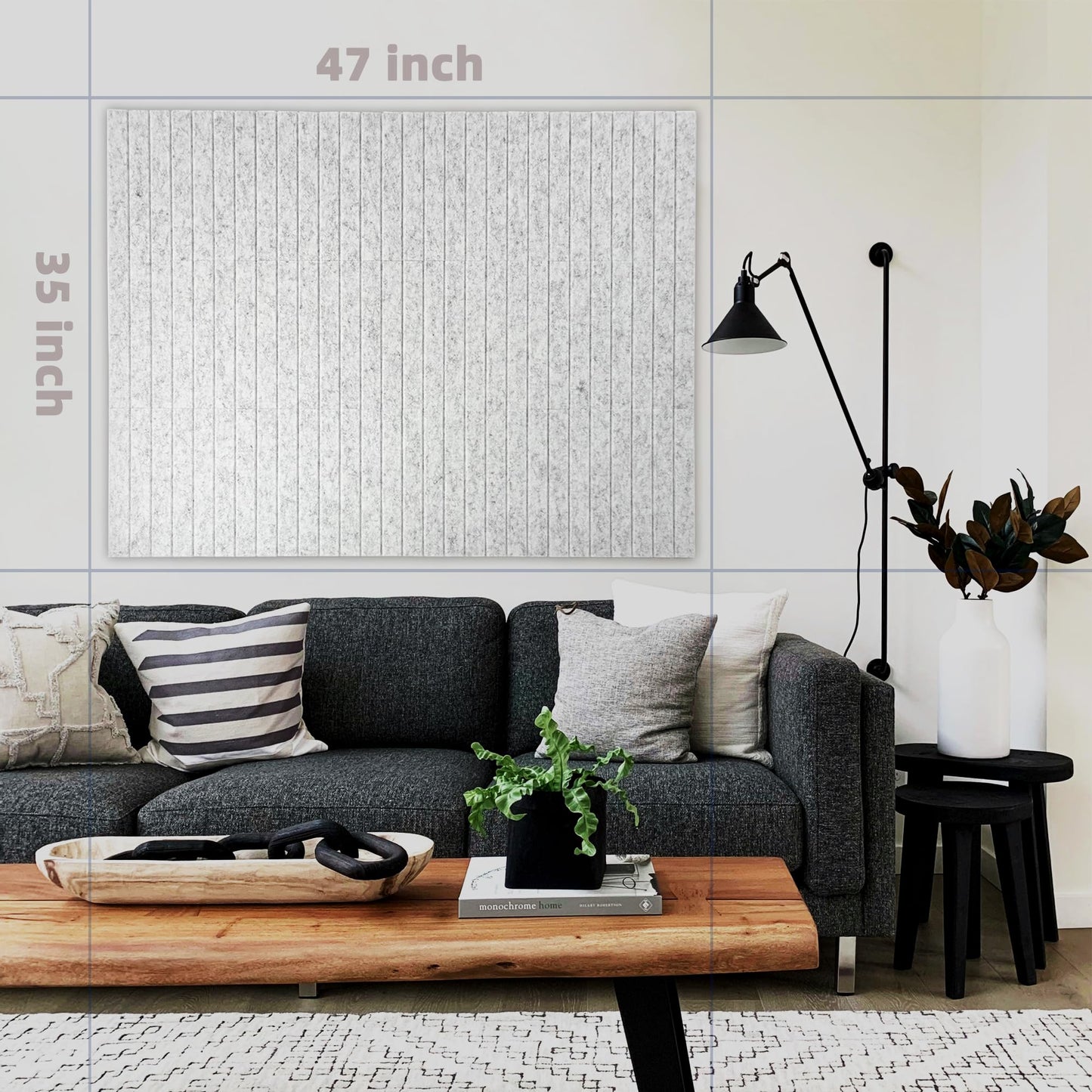 TENACR Cork Board Alternative - Felt Slat Wall Paneling,Office Bulletin Board for Decoration, Suitable for Displaying Photos and Documents, with Removable Adhesive Labels,12-Pack（Silvery White）