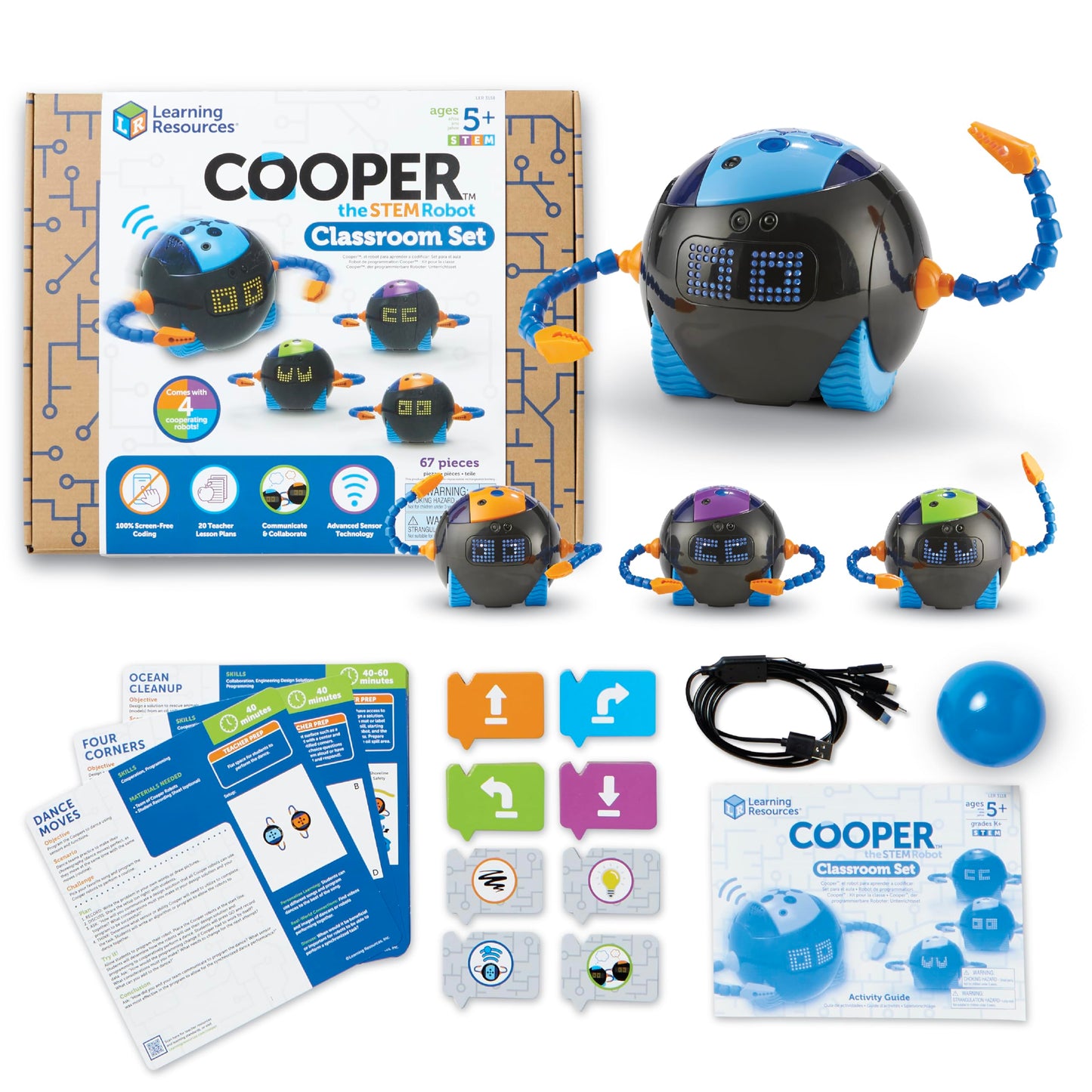 Learning Resources Cooper the STEM Robot Classroom Pack – Rechargeable Educational Coding Robot Toy for Elementary School, Coding Toys for Kids, Robotics Kits for Kids Age 5-7