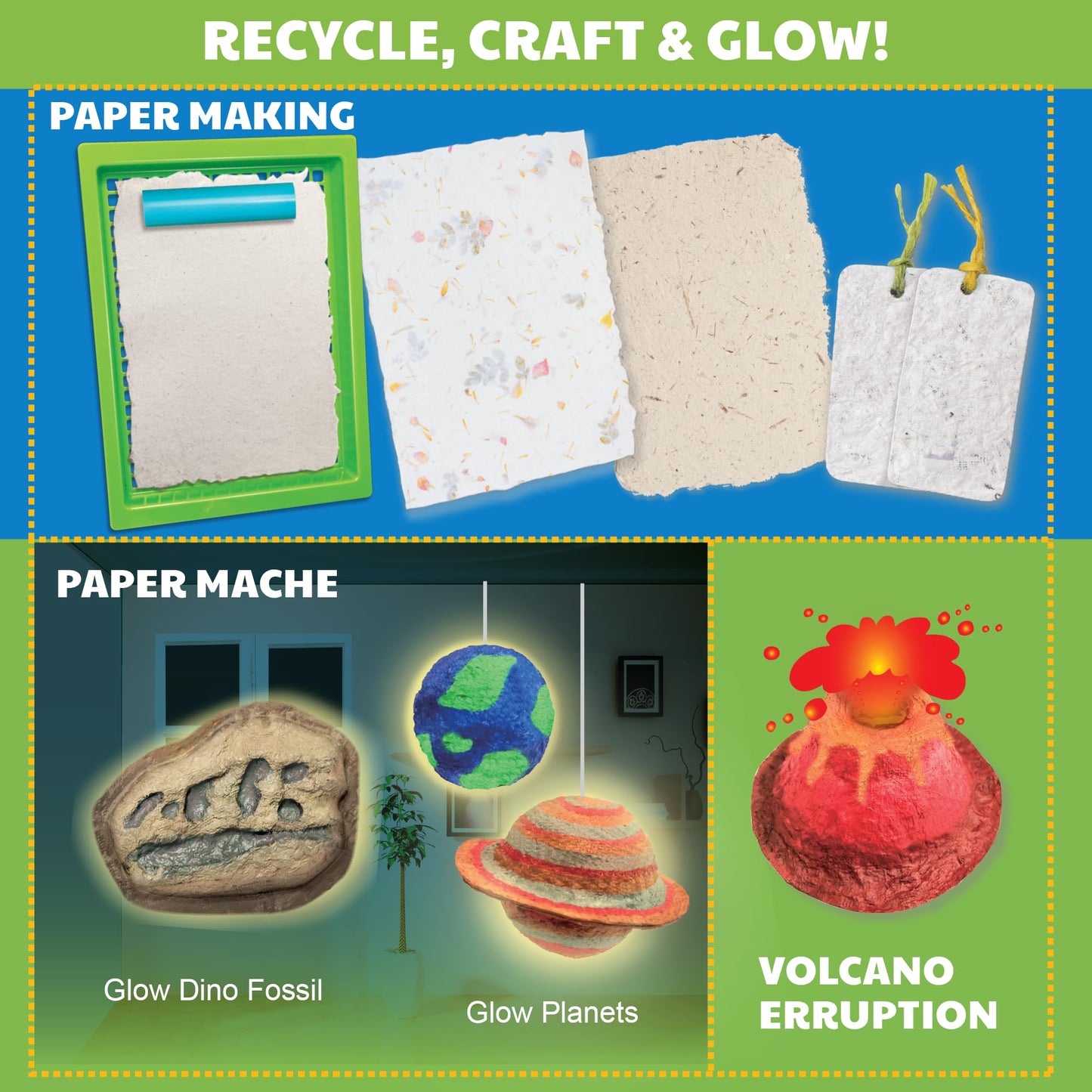 4M Green Science - Paper Making Kit - Recycle and Create Your Own - Paper Making Screen - Green DIY Craft Stem Toys Kit for Kids - Includes Molds, Paints, and Glow-in-the-Dark Features