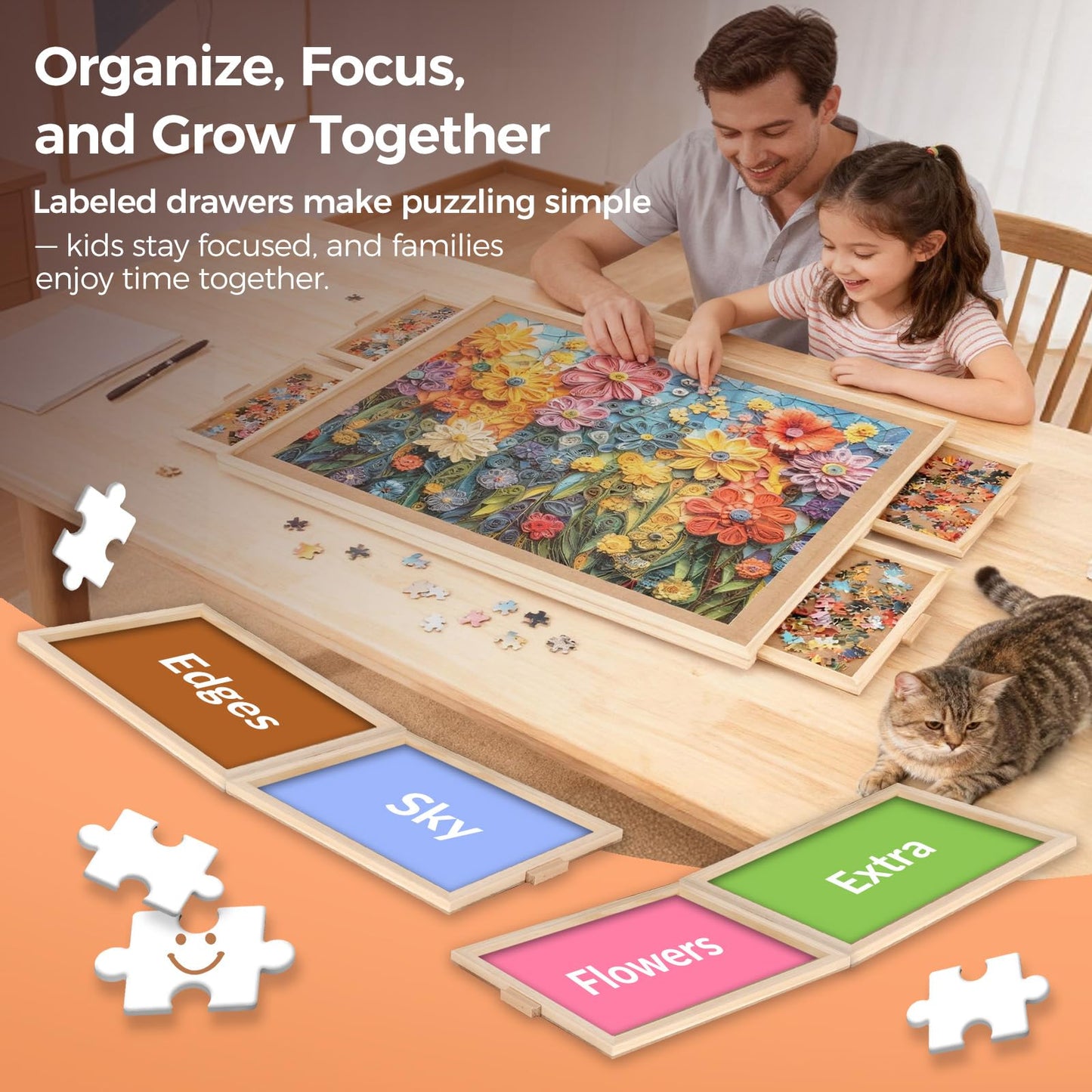 ALL4JIG 1500 Piece Rotating Puzzle Board with 4 Drawer 24.92"x33.58"Portable Wooden Jigsaw Puzzle Table for Adults,Lazy Susan Spinning Puzzle Boards Birthday Gift for mom,Surface for Lego Building