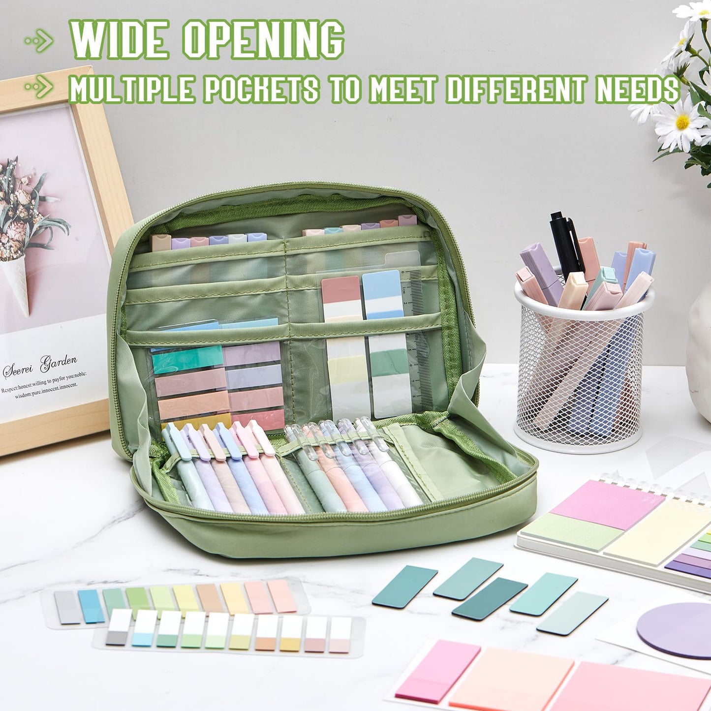 Jutom 41 Pcs Aesthetic Book Annotation Kit with Pencil Bag Bible Journaling Kit Notebook Sticky Note Tab Highlighter Black Ink Pen Page Marker School Office Supplies Christmas Bible Lover Gift(Green)