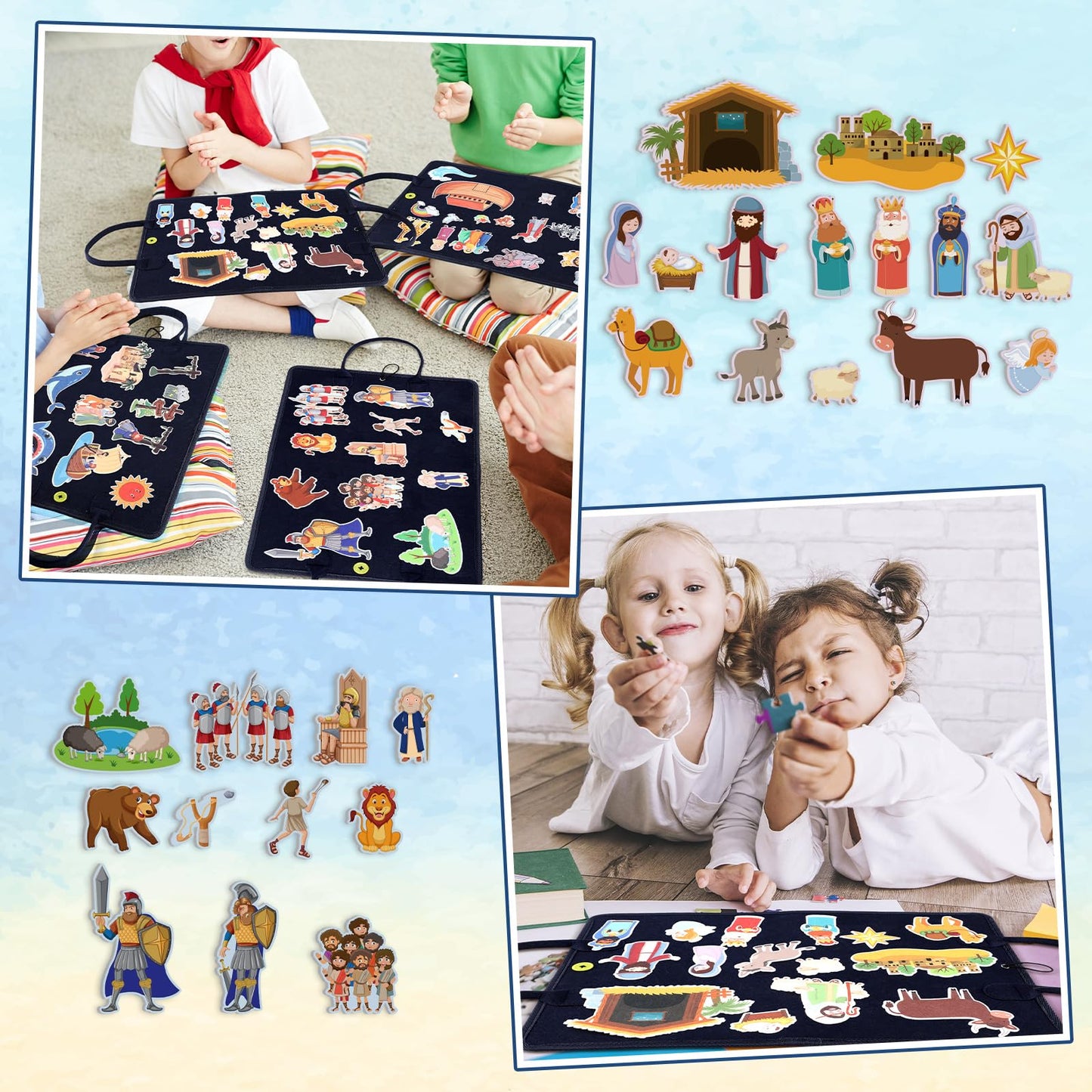 WovWeave 4 Set Felt Story Board Sets for Toddler Educational Storytelling Felt Book Board Stories for Preschool Learning Classroom Activity(Religious)