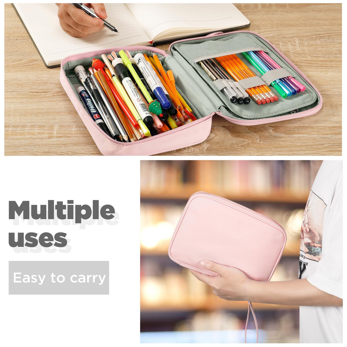 Zannaki Big Capacity Storage Pouch Marker Pen Pencil Case Simple Stationery Bag Box Art Tool & Sketch Storage Boxes for Bullet Journal Middle High School Office College Student Girl Women Adult Teen