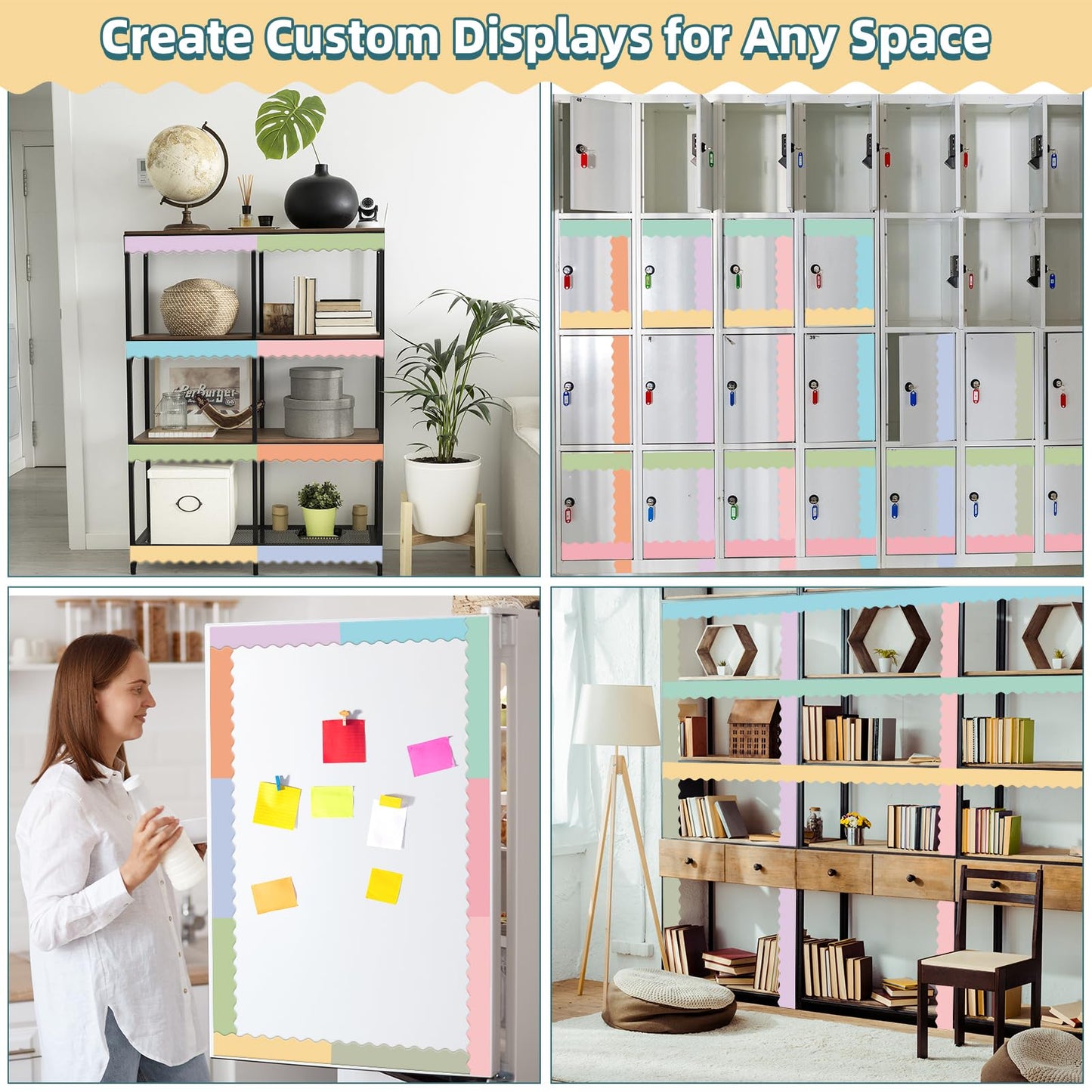 30 Pcs Magnetic Borders for Classroom Whiteboard - Pastel Magnetic Bulletin Board Border Set - Light Scalloped Chalkboard Border Strips for Teachers, Parents, DIY Home,School & Office Decoration