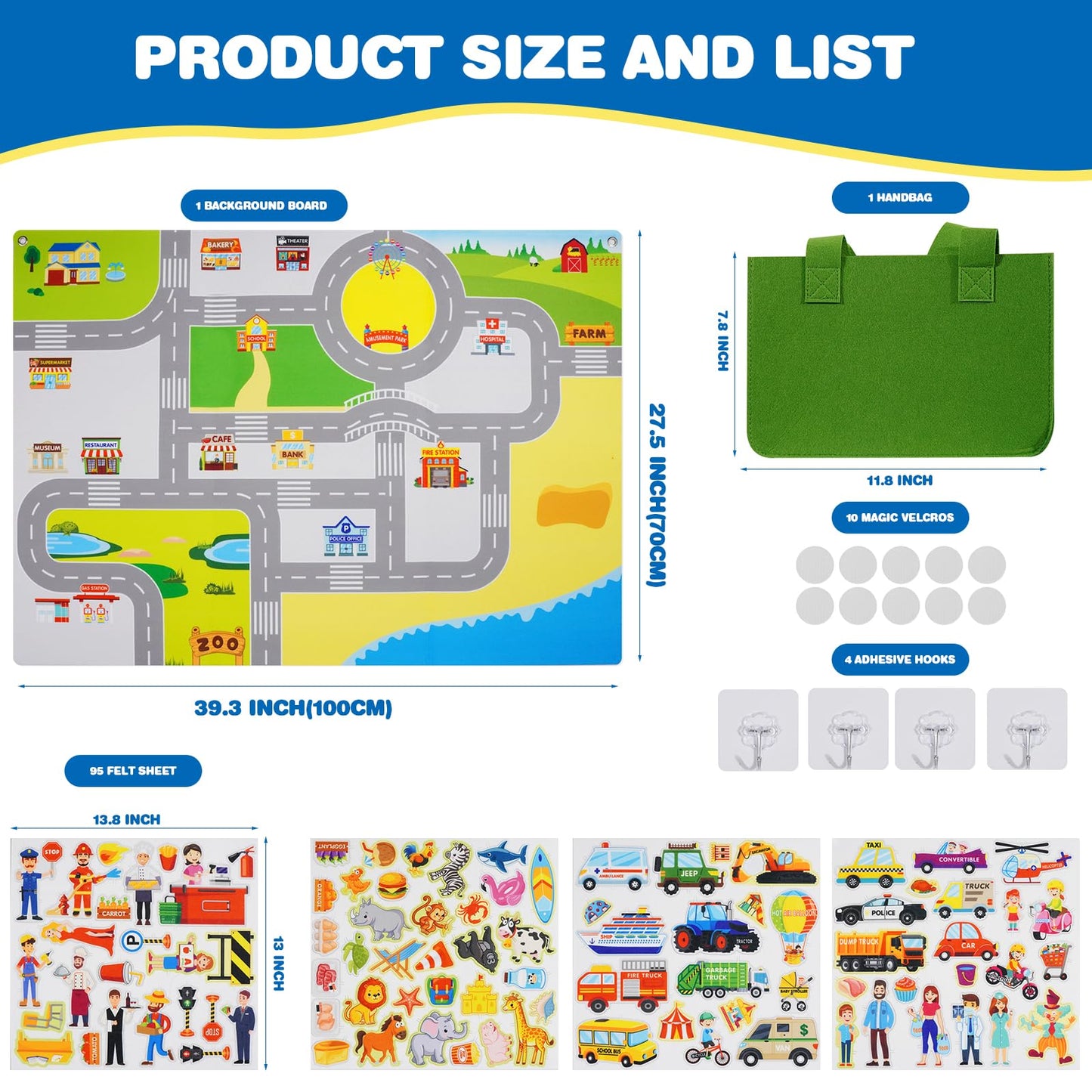 maglala Traffic Felt Busy Board for Toddlers, 40″ x 28″ Large Wall Toy 95PCS Car Road Play Set, Montessori Sensory Toys, Autism Learning Activities, Preschool Educational Gifts for Boys Girls Age 2-5