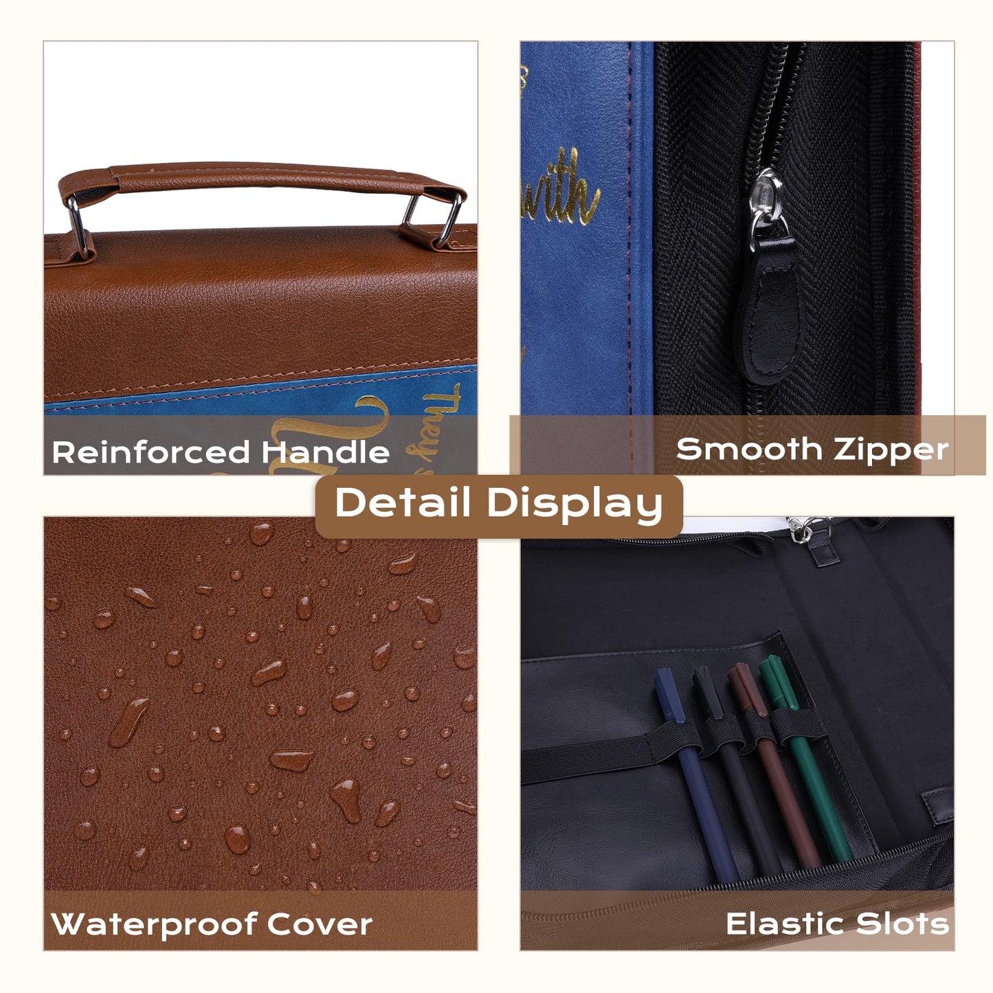 XKDOUS 20 Pcs Bible Cover Kit for Men Leather Book Carrying Case Church Bag Holder with Handle, Tabs, Pens, Study Supplies Christian Gift Father Day for Dad, Mom, Women, Friends