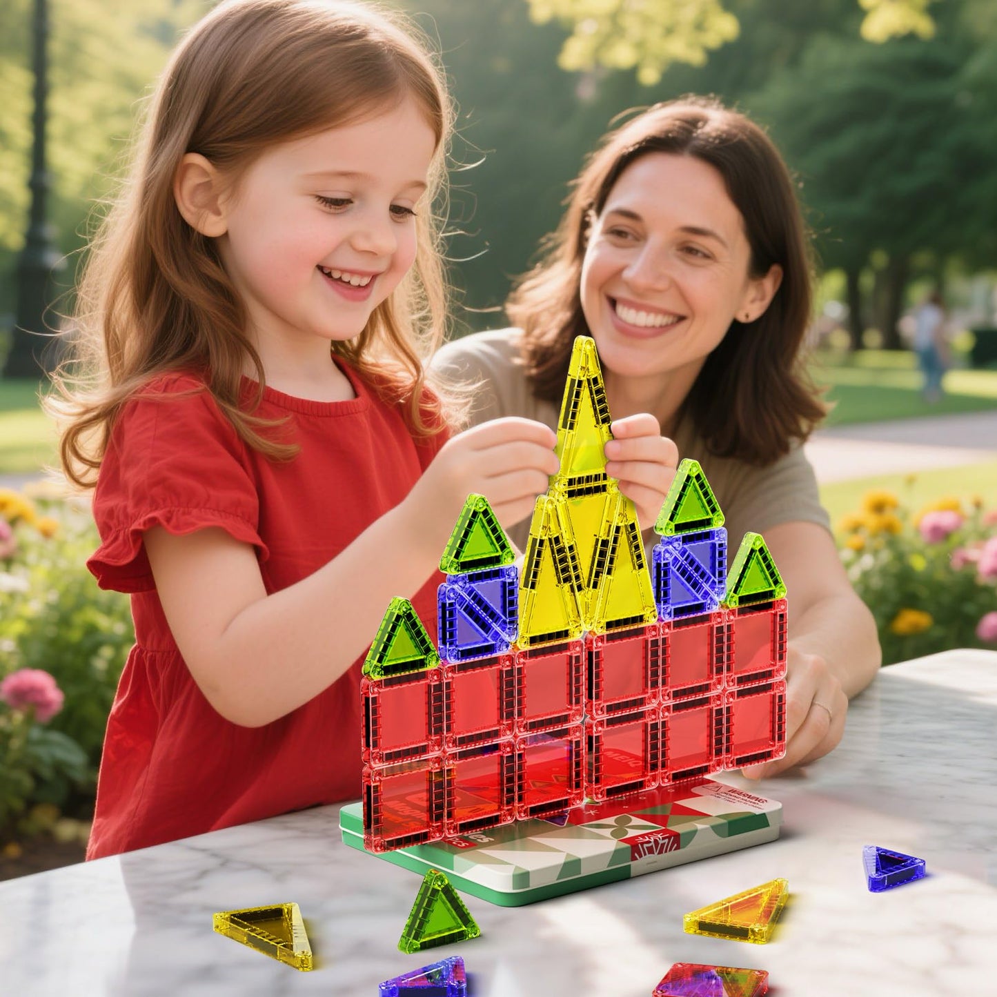 MEIQ Travel Magnetic Tiles for Kids, 26 PCs Mini Magnetic Building Blocks with Festive Iron Storage Box, STEM Travel Toys for Toddlers Ages 3-5+, Educational Learning Gift for Boys & Girls