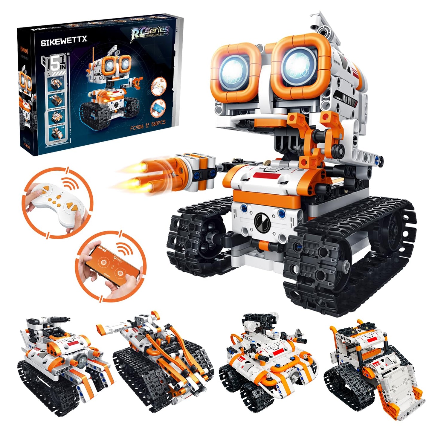 5 in 1 STEM Robotics Building Kit, 560 PCS APP/Remote Control Robot Toy Building Block Sets, Compatible with Lego Robot Control & Programming, Coding Robotic Toys Birthday Great Gifts for Boys 8-14